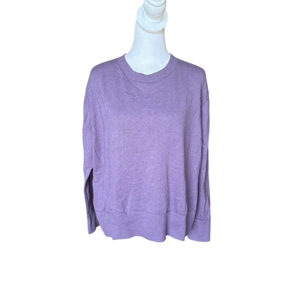 LL Bean Cotton Cashmere Sweater Crewneck Purple Womens Size Large Petite